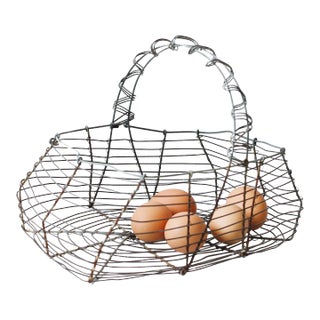 Petite Vintage French Wire Egg Gathering Basket/Easter For Sale