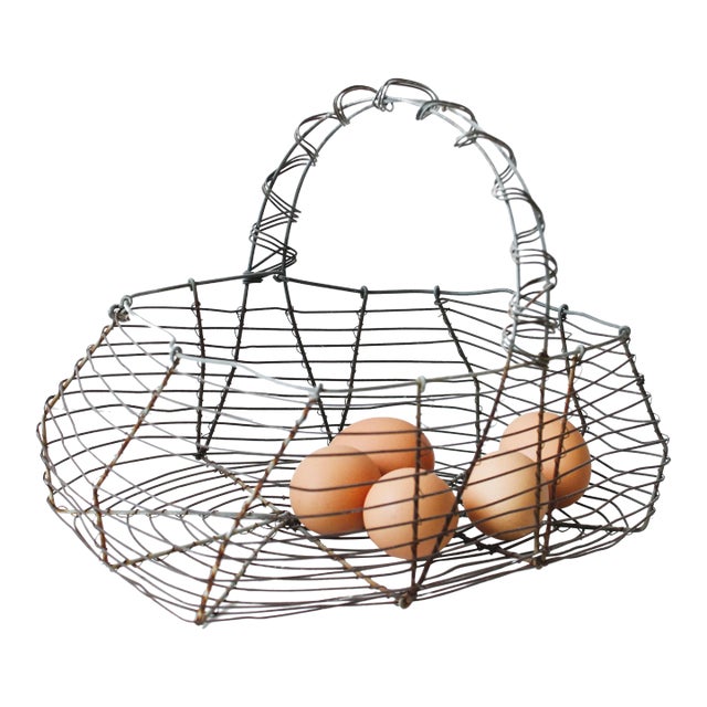 Petite Vintage French Wire Egg Gathering Basket/Easter For Sale