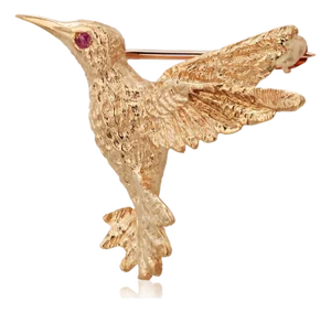 14k Yellow Gold Hummingbird Brooch 1 Inch