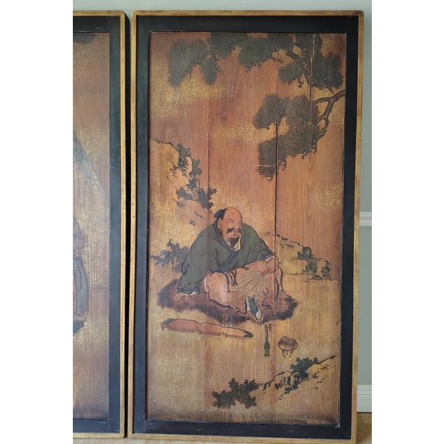 Wood A Set of Extra Large Antique Chinese Painting on Wood Panels For Sale - Image 7 of 16
