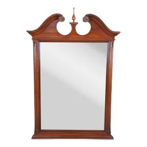 Late 20th Century English Georgian Chippendale Cherry Beveled Glass Over Mantel Wall Mirror
