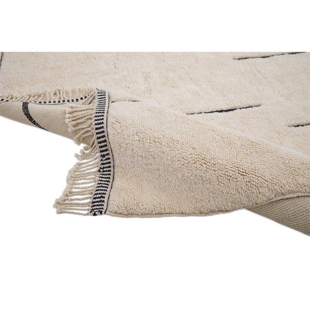 Ivory Minimalist Sketch Line Hand-Knotted Wool Rug | 12'1" X 8'6" | One of a Kind For Sale - Image 8 of 12