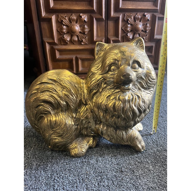 Metal 1960’s Brass Pomeranian Dog Statue For Sale - Image 7 of 10