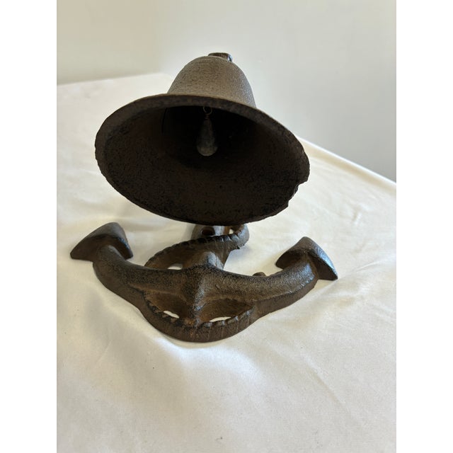 Mid 20th Century Vintage Cast Iron Nautical Bell on Anchor Base For Sale - Image 5 of 10
