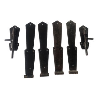 Vintage Iron Door Fittings, 1940s, Set of 6 For Sale