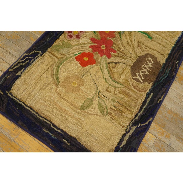 1890s Tan Camel Folk Art Rustic Antique American Hooked Rug 2'3" X 4'6" Hand Knotted Wool Carpet For Sale - Image 9 of 10