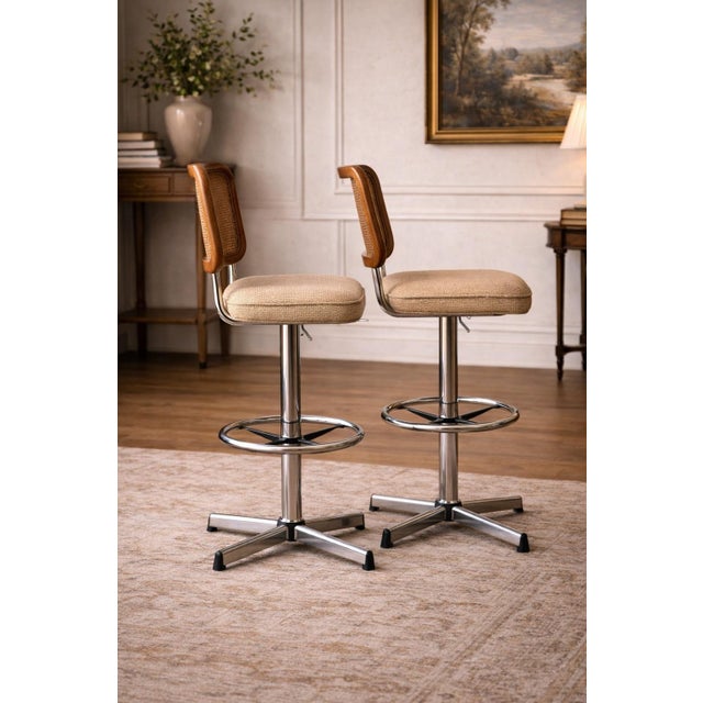 Traditional Set of Four Cane-Back Bar Stools, Elaine R. Estate, 1970s For Sale - Image 3 of 8