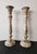 Pair of tall antique candlesticks/candle holders for pillar candles, made entirely of solid wood, hand-carved and hand-...