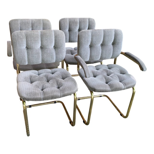 Vintage Italian Dining Chairs in Brass, 1970s, Set of 4 For Sale