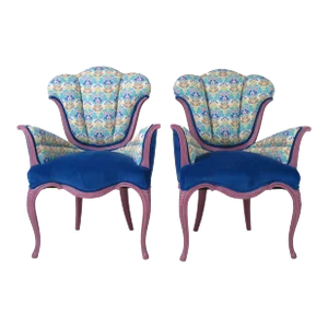 Mid 20th Century Hollywood Regency Scalloped Tulip Accent Chairs - a Pair
