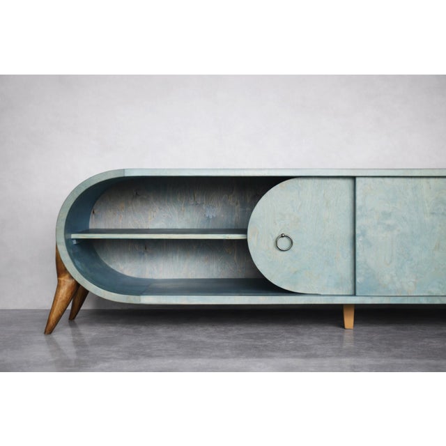 Mid-Century Modern Italian Turquoise Streamline Sideboard in Birch, 1960s For Sale - Image 9 of 18