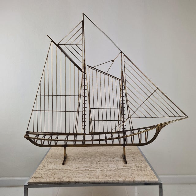 Curtis Jeré, Brass Wire Sailboat Sculpture, 1976, Brass For Sale - Image 6 of 15