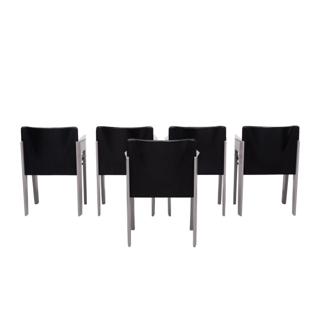Leather & Wood Dining Chairs by Arnold Merckx for Arco, 1980s, Set of 5 For Sale - Image 14 of 18