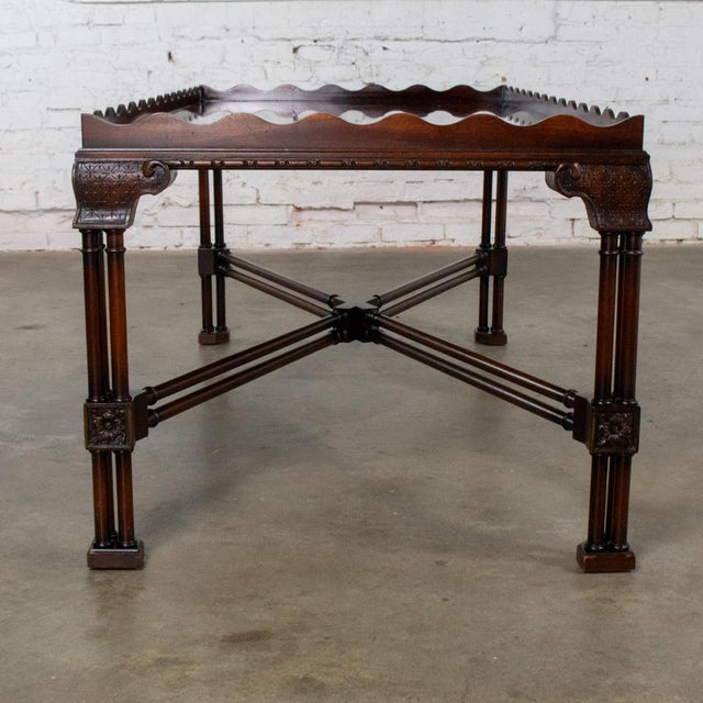 Late 20th Century Chinese Chippendale Style Coffee Table Mahogany Large Rectangular by Baker For Sale - Image 13 of 18