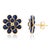 Contemporary 18k Yellow Gold Deep Blue Sapphire Floral CLuster Earrings With Diamonds- A Pair For Sale - Image 3 of 9