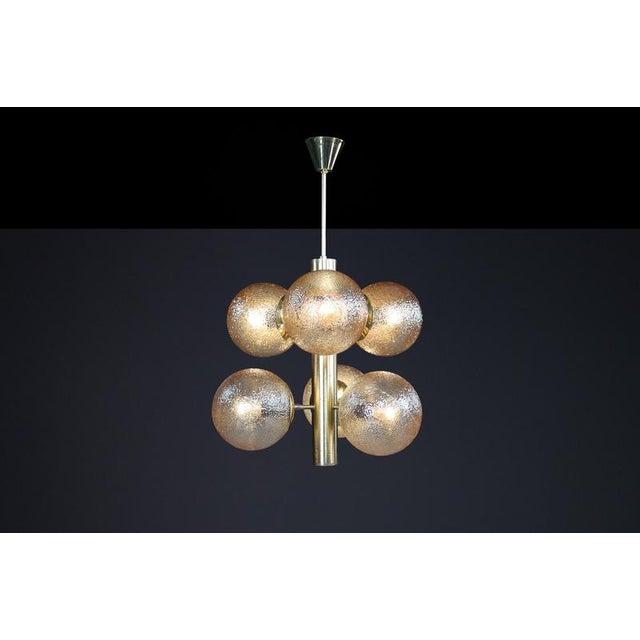 Patinated Brass Sputnik Chandelier with Six Gold-Colored Globes from Kaiser Leuchten, 1960s For Sale - Image 4 of 11