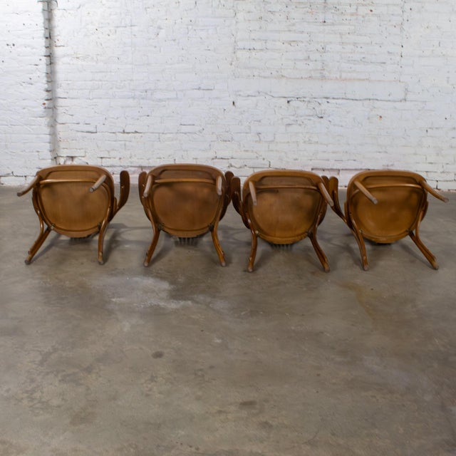 Late 19th Century Bauhaus Beech Bentwood Thonet Style Fan Back Captains Armchairs Set of 4 For Sale - Image 16 of 18