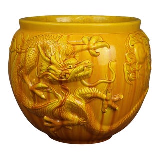 Early 20th Century Antique & Large Bretby English Pottery Embossed Asian Dragon Jardiniere, c1900 For Sale
