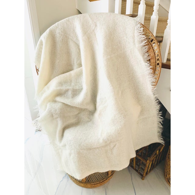 Vintage Mohair Wool Blanket Throw Solid Ivory White 55” X 75” Chairish