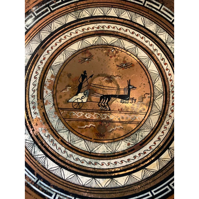 Vintage Greek Key Copper Plate With Classical Chariot Motif For Sale - Image 4 of 16