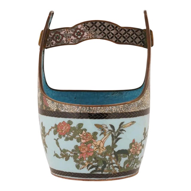 Japanese Polychrome Cloisonne Enamel Bucket W Handle For Sale
