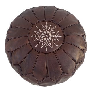 Brown Coffee Moroccan Leather Pouf Cover For Sale