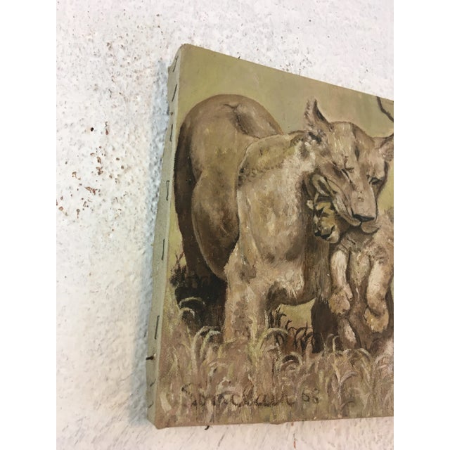 African Vintage Lion Oil on Canvas Painting For Sale - Image 3 of 6