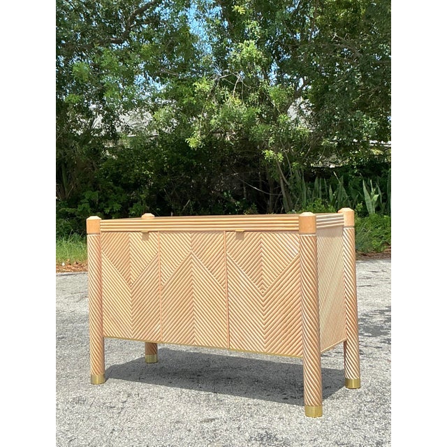 Art Deco Vintage Boho Chevron Rattan Credenza For Sale - Image 3 of 12
