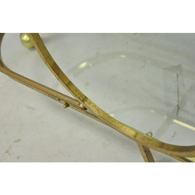 Gold Vintage Mid Century Modern Brass 3 Tier Oval Frame Rolling Bar Cart Server Table For Sale - Image 8 of 15