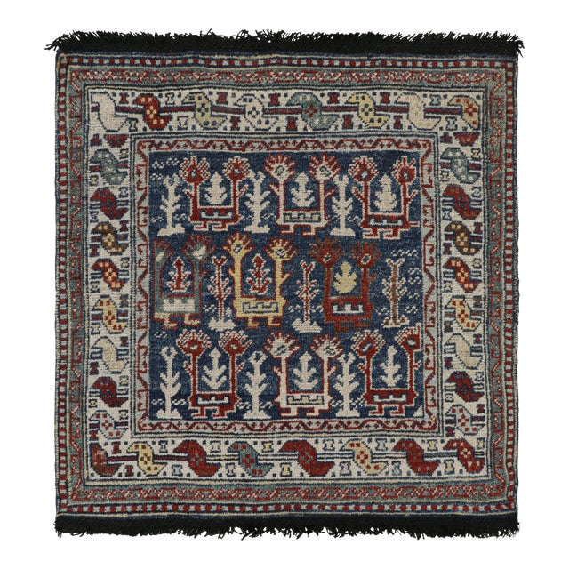 Rug & Kilim’s Blue Tribal Style Square Rug With Primitivist Geometric Patterns For Sale