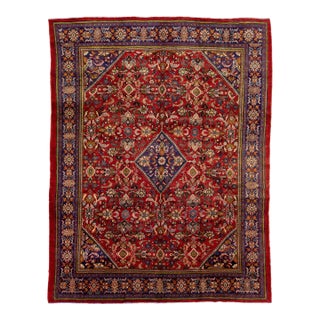 1960s Vintage Persian Mahal Handmade Red Medallion Wool Rug For Sale