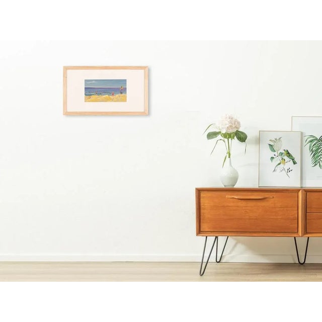 Summer bathing scene on the sandy beach. Gouache on paper. Ready to hang framed with passe-partout in an ash wood picture...