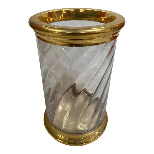 1980 Italian Brass and Glass Vase For Sale