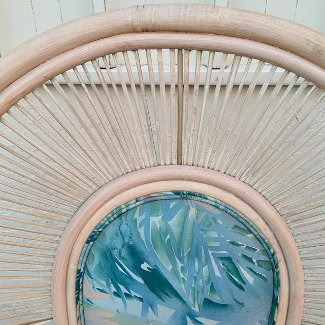 Hollywood Regency Vintage Peacock Style Chair With Rattan Reed, Bent Wood Swirls and Tropical Palm Upholstery For Sale - Image 3 of 13