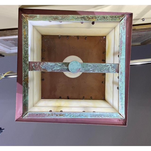 Single Arts & Crafts Brass Lantern Pendant Light With Art Glass For Sale In Miami - Image 6 of 12