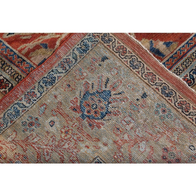 Persian Authentic 19th Century Persian Sultanabad Red Handmade Wool Rug For Sale - Image 3 of 8