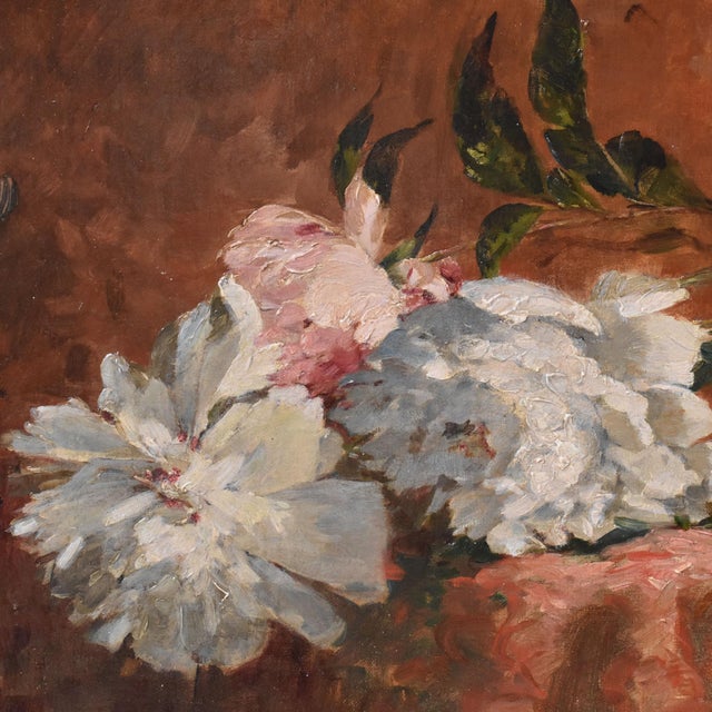 Loïc Marie Petit De Villeon, Peonies Flowers, 1800s, Oil on Canvas, Framed For Sale - Image 4 of 10