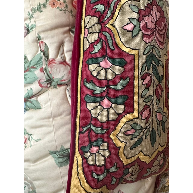 Antique Floral Down Filled Needlepoint Pillow For Sale - Image 11 of 11