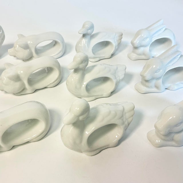 1970s Vintage French Blanc Porcelain Barn Yard Animal Napkin Rings - Set of 12 For Sale - Image 4 of 14