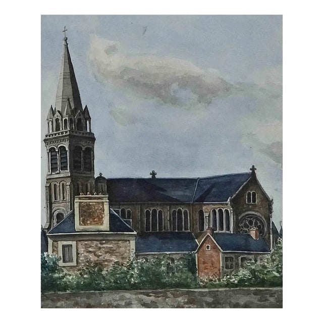The Church, Original Watercolor, Mid 20th-Century For Sale