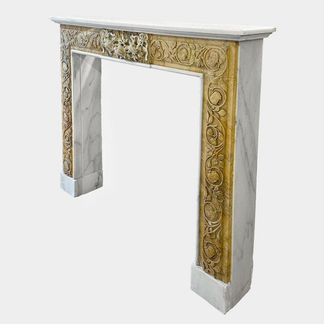 Antique Italian Carved Siena and White Marble Fireplace Mantel, 1850 For Sale - Image 6 of 10