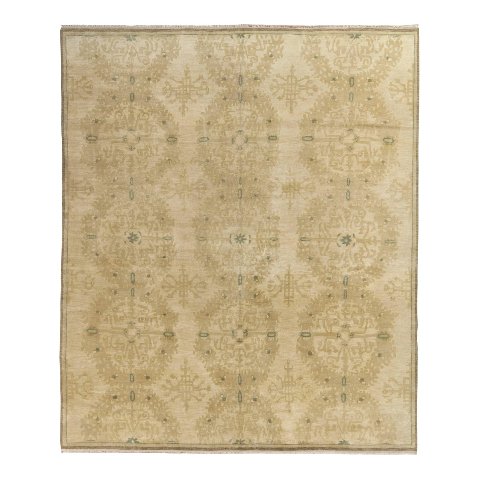 Rug & Kilim’s European Style Rug, All Over Beige-Brown, Green Medallion ...