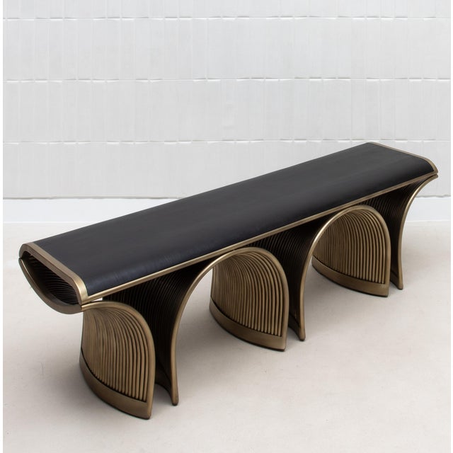 Wood Bench in Black Oak With Bronze Patina Brass Legs by R&y Augousti For Sale - Image 7 of 9