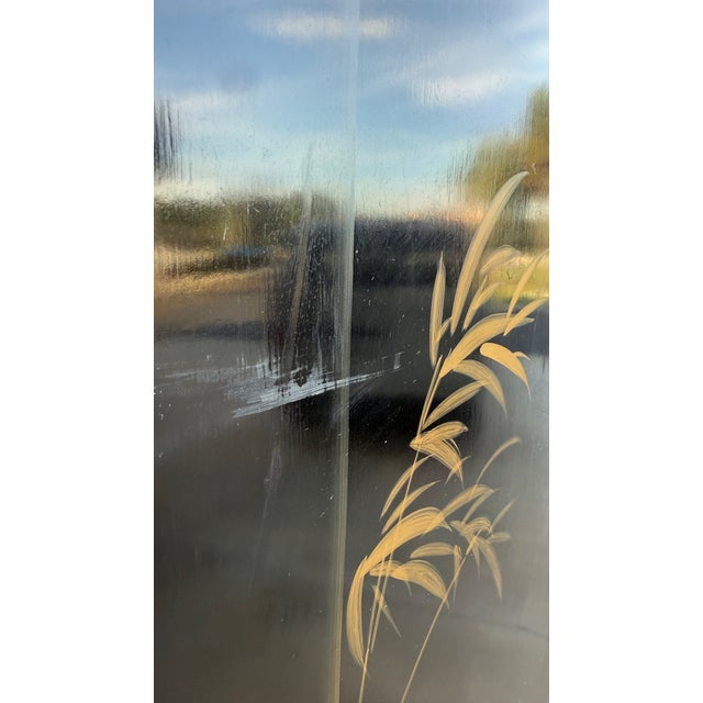 Vintage Chinese Lacquered Four-Panel Folding Screen With Cranes & Pine Trees For Sale - Image 11 of 16