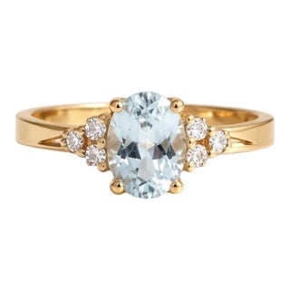 Natural Aquamarine Engagement Ring, Wedding Anniversary Ring for Her, March Birthstone Ring Us 7 For Sale