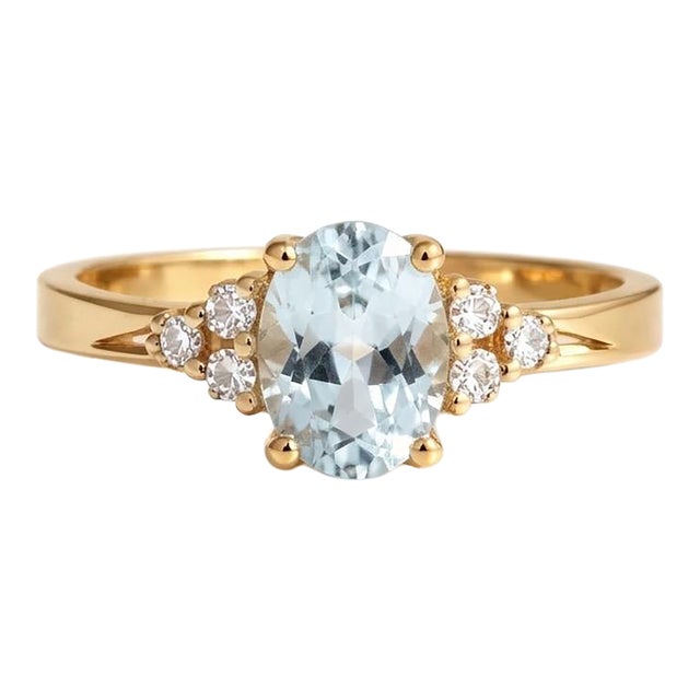 Natural Aquamarine Engagement Ring, Wedding Anniversary Ring for Her, March Birthstone Ring Us 7 For Sale