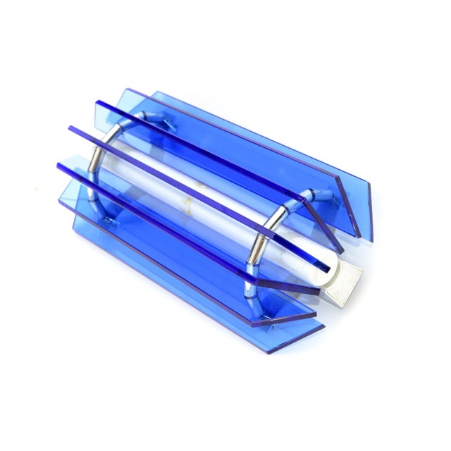 Mid-Century Modern Veca Blue Mid-Century Modern Glass Chrome Wall Sconce, Light Fixture Italy For Sale - Image 3 of 11