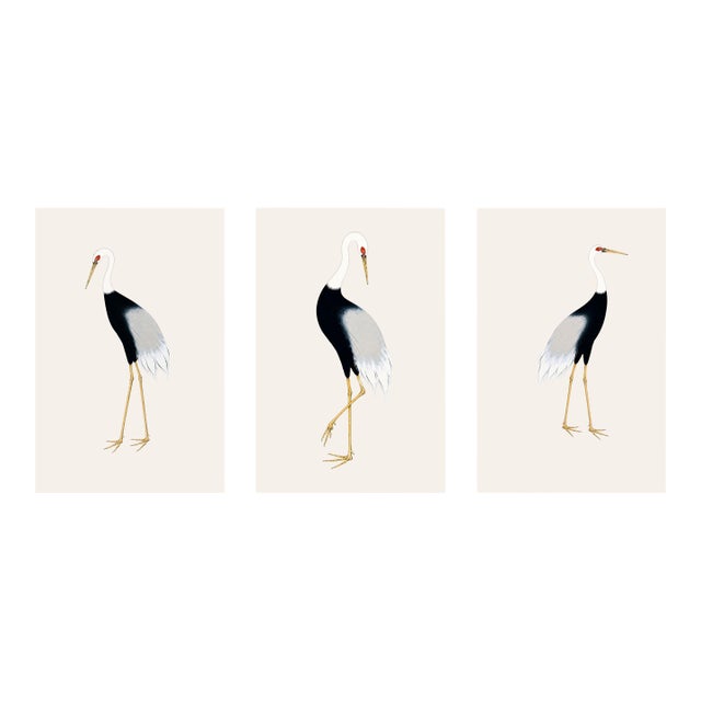 Japanese Crane Triptych, Set of 3 Art Prints, 40" X 60" For Sale
