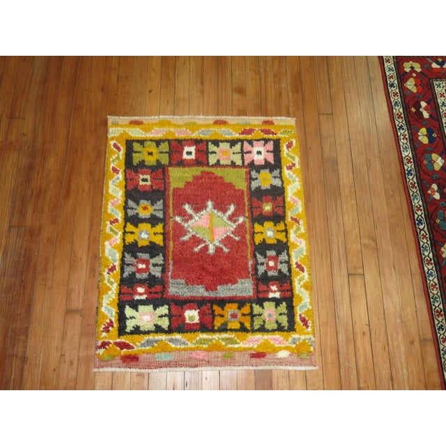 Contemporary Vintage Turkish Konya Small Square Rug For Sale - Image 3 of 5