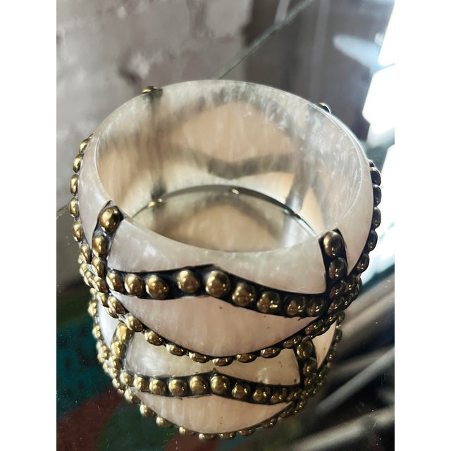 Off-white Vintage 1980s Brass Studsws Bangle Bracelet For Sale - Image 8 of 9